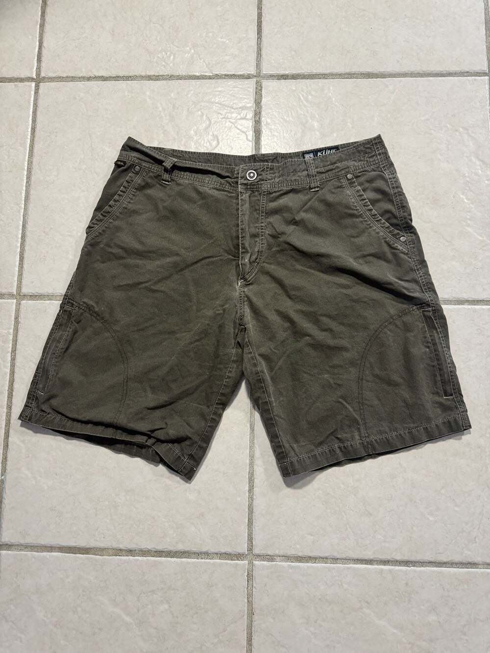 Kuhl Hiking Shorts Size 36 Olive Green Vintage Patina Dye Cargo